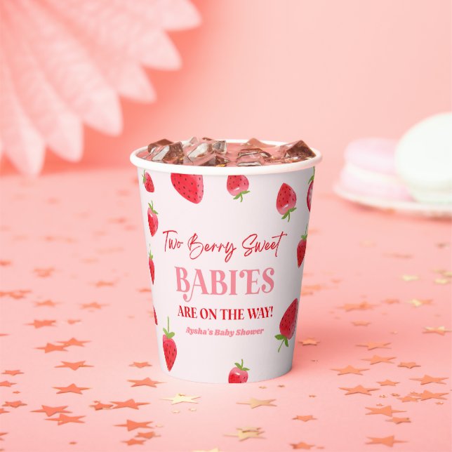 Two Berry Sweet Babies Strawberry Twin Baby Shower Paper Cups (Insitu)
