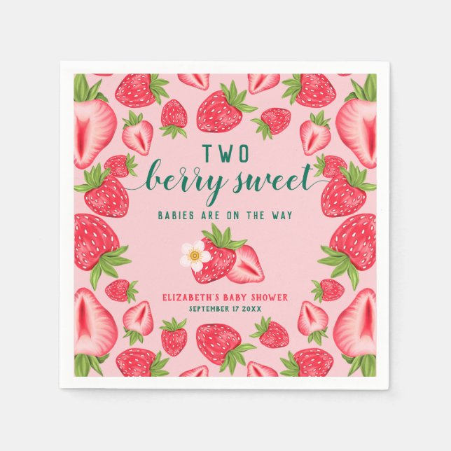 Two Berry Sweet Babies Twin Strawberry Baby Shower Napkin (Front)