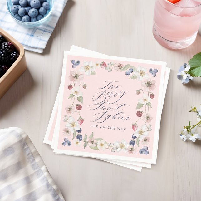 Two Berry Sweet Babies Wild Berry & Flowers Shower Napkin (Two Berry Sweet Babies Wild Berry & Flowers Shower Pink Napkins)