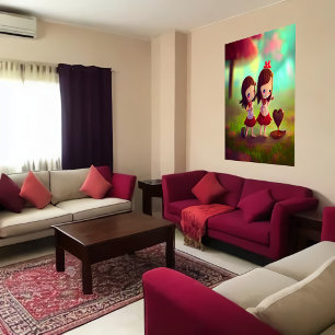 Two best friends and the chocolate heart   AI Art Poster