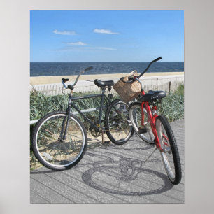 Two bikes on boardwalk Jersey Shore Poster