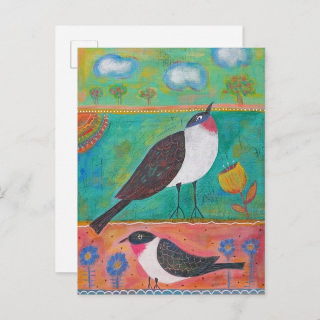 Two Birds and Flowers Postcard (Front/Back)
