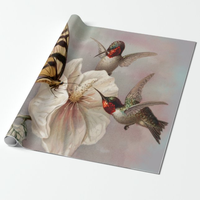 Two birds & Butterfly Shabby Chic Decoupage Wrapping Paper (Unrolled)
