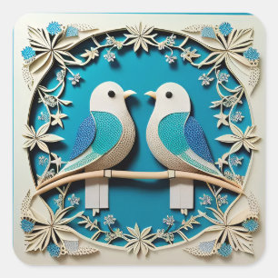Two Birds 🌿 Floral Motif Design ✂️ Elegant Nature Square Sticker
