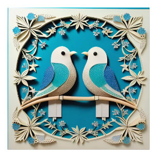 🌸 Two Birds Floral Paper Art Wall Decor 🖼️ Photo Print