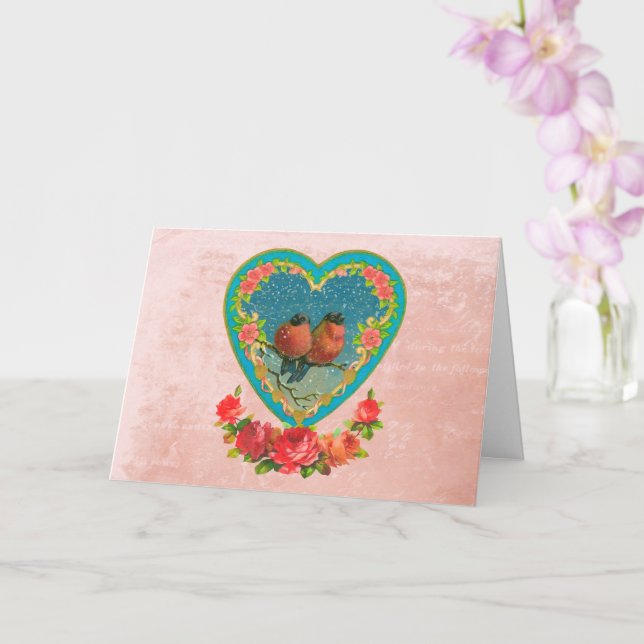 Two Birds in a Heart Valentine Card (Orchid)