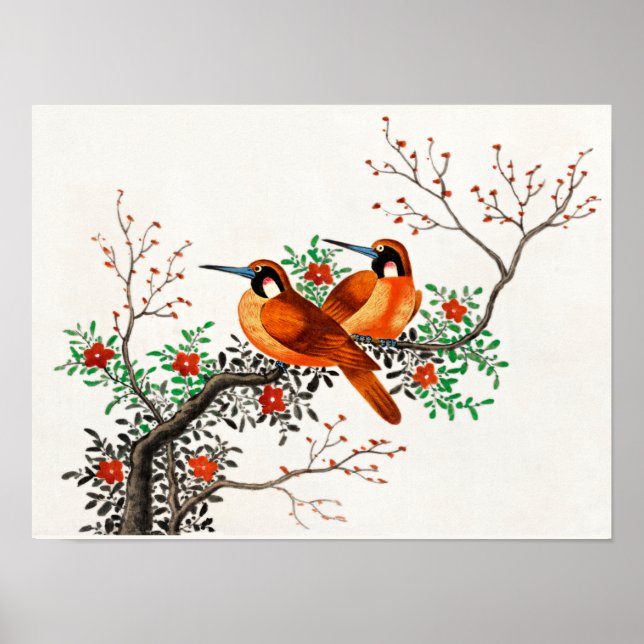 Two Birds on a Flowering Branch Poster (Front)