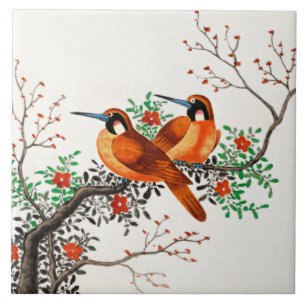 Two Birds on a Flowering Branch Tile