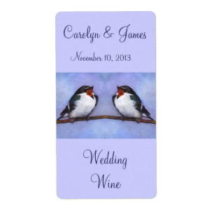 Two Birds On Branch: Wedding Wine: Oil Pastel Art