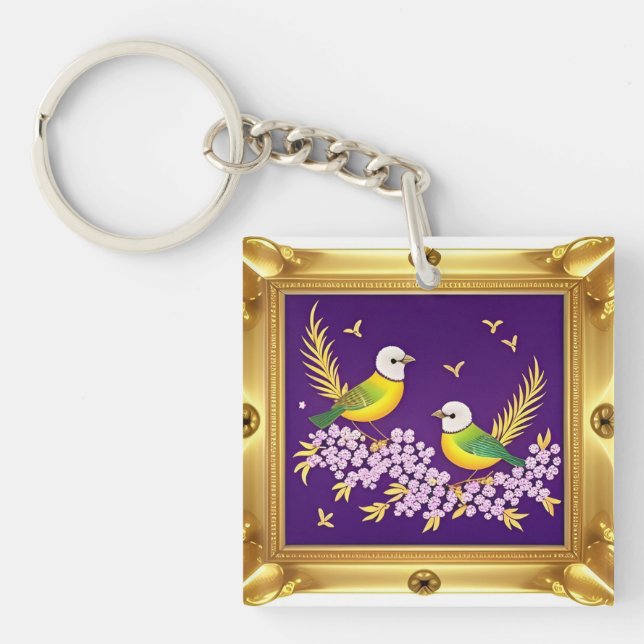 🕊️ Two Birds Ornate Gold Frame For Romantic Gift  Key Ring (Front)