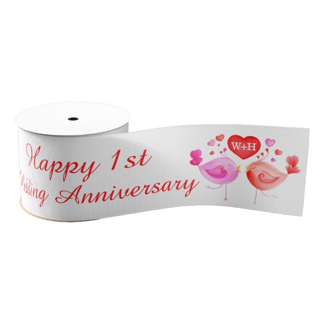 Two birds personalised wedding anniversary ribbon grosgrain ribbon (Spool)