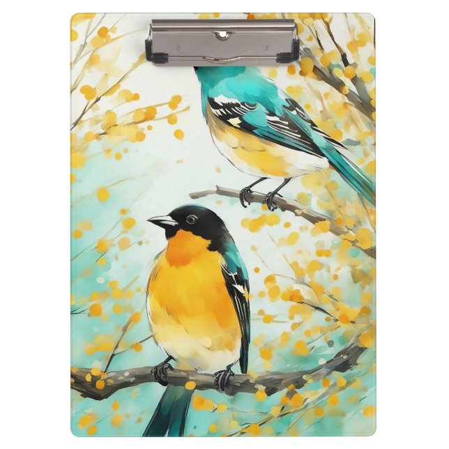 Two Birds Sitting on Tree Branch Clipboard (Front)
