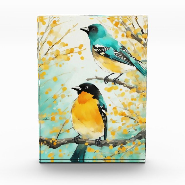 Two Birds Sitting on Tree Branch Photo Block (Front)