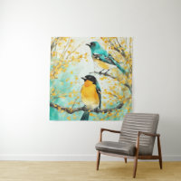 Two Birds Sitting on Tree Branch