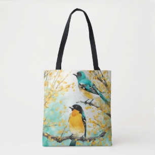 Two Birds Sitting on Tree Branch Tote Bag