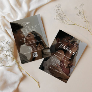 Two Black and White Photo w/ QR CODE Wedding  Invitation