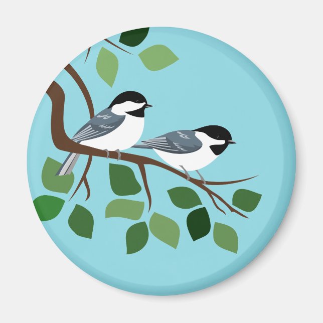 Two Black Capped Chickadees In Tree Magnet (Front)