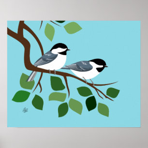 Two Black Capped Chickadees In Tree Poster
