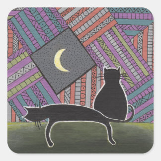 two black cats and moon square sticker
