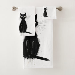 Two Black Cats Bath Towel Set