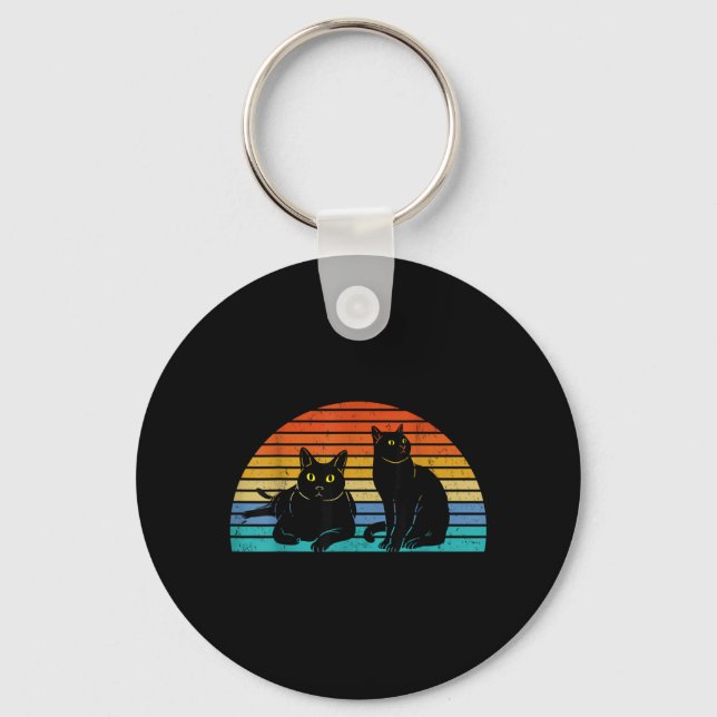 Two Black Cats Colourful Background Cat Lovers Key Ring (Front)