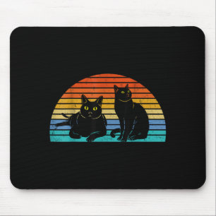 Two Black Cats Colourful Background Cat Lovers Mouse Mat