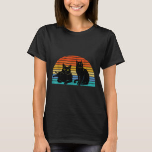 Two Black Cats Colourful Background Cat Lovers T-Shirt