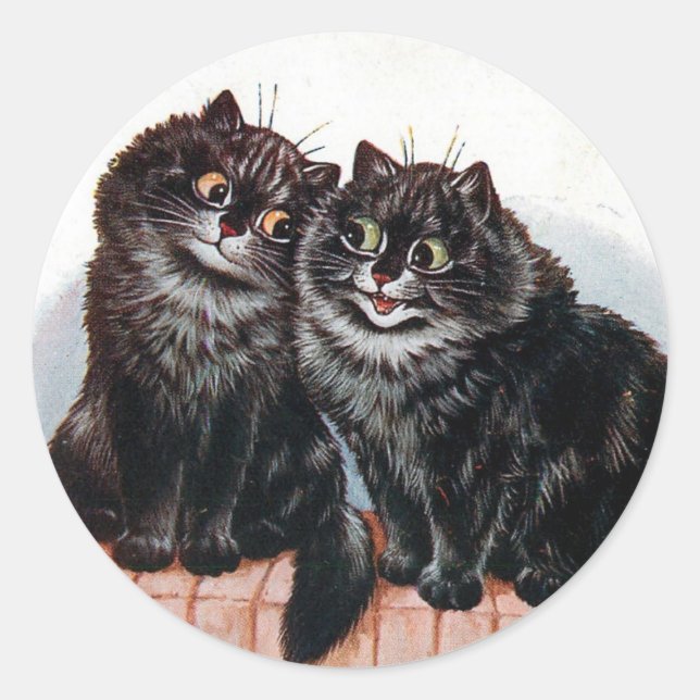 Two Black Cats Painted by Louis Wain Classic Round Sticker (Front)