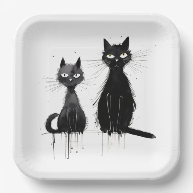 Two Black Cats Paper Plate (Front)