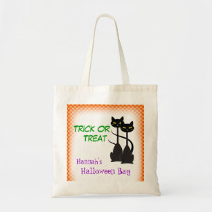 Two Black Cats Personalised Trick or Treat Tote Bag