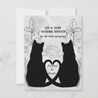 Two Black Cats Tails Entwined His N' Hers Invitation