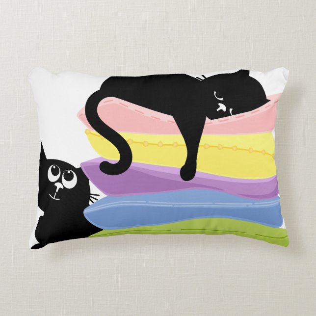 Two Black Cats Wavy Rainbow Modern Art Pillow (Front)