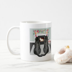 Two Black Labrador Dogs Christmas Fireplace Scene Coffee Mug