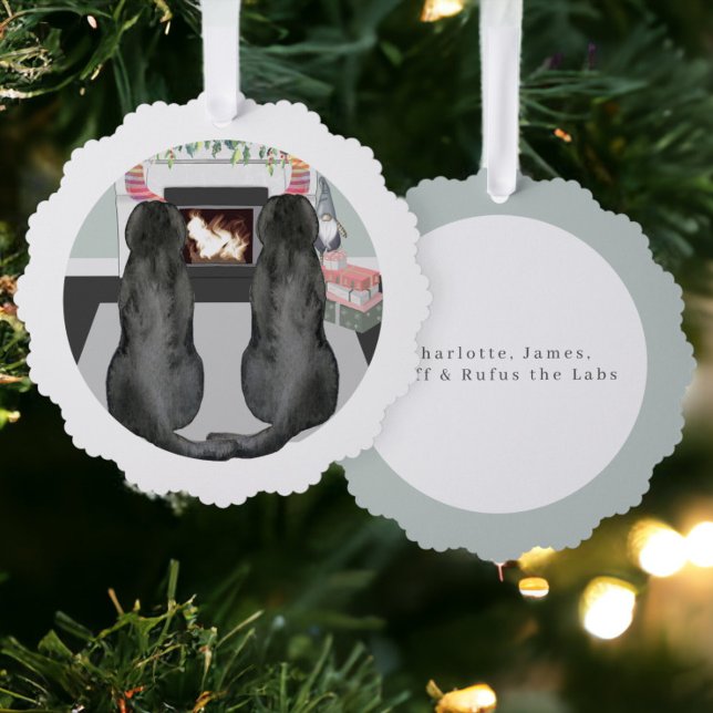 Two Black Labrador Retriever Christmas Tree Decoration Card (Two Black Labrador Retriever Christmas Ornament Cards from Ricaso. A unique card ornament in one)