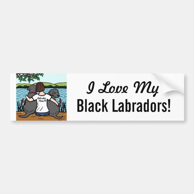 Two Black Labradors and Mum Bumper Sticker (Front)