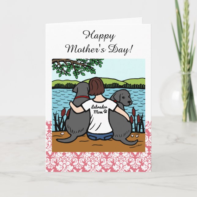 Two Black Labradors and Mum Card (Front)