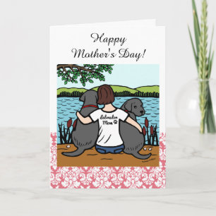 Two Black Labradors and Mum Card