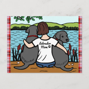 Two Black Labradors and Mum Postcard