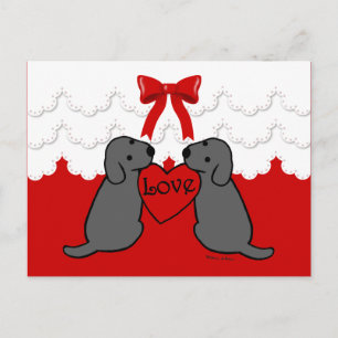 Two Black Labradors with Love Cartoon Lace Postcard