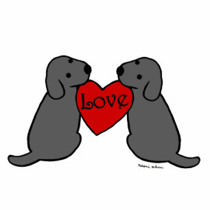 Two Black Labradors with Love Cartoon Photo Sculpture Magnet