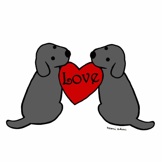 Two Black Labradors with Love Cartoon Photo Sculpture Magnet (Front)