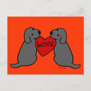 Two Black Labradors with Love Cartoon Postcard
