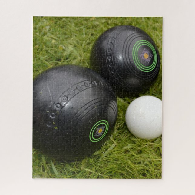 Two Black Lawn Bowls And Kitty, Jigsaw Puzzle (Vertical)