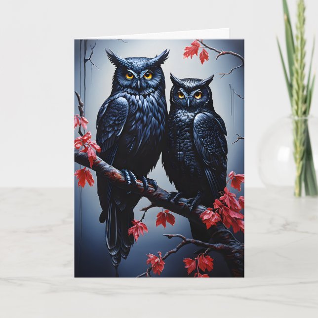 Two Black Owls Goth Mother's Day Holiday Card (Front)