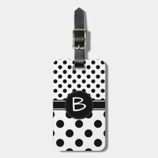 Two Black Polka Dot Patterns Monogram Luggage Tag