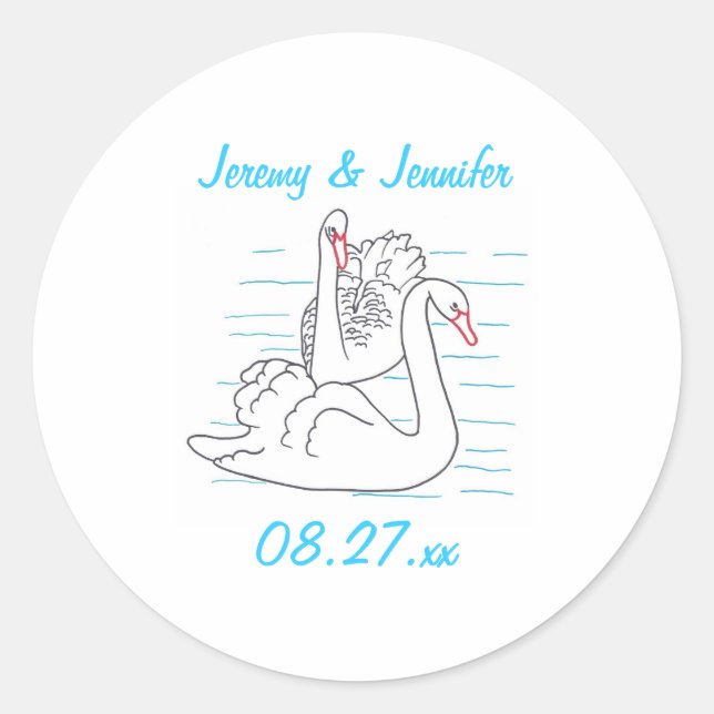 Two Black Swans Drawing Save the date Stickers (Front)