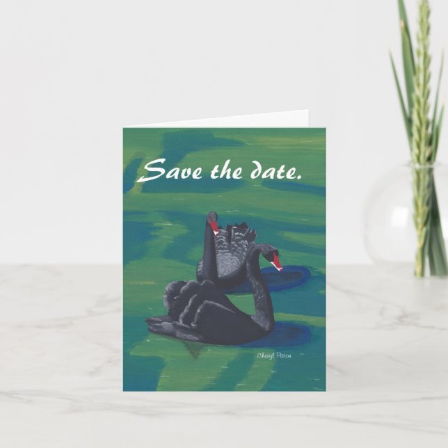 Two Black Swans Save the Date Note Cards (Front)