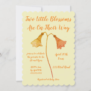 Two Blossoms Orange Flower Twins Baby Shower Invitation