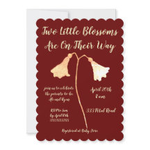 Two Blossoms Red Gold Flower Twins Baby Shower