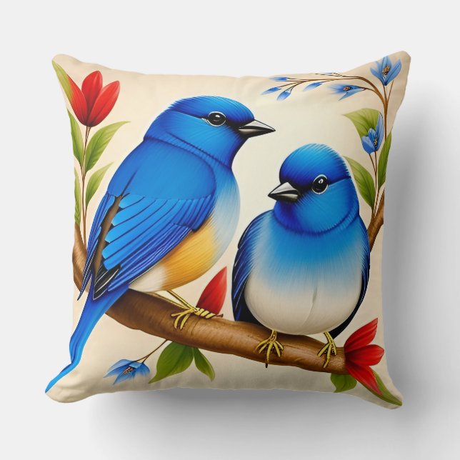 🕊️ Two Blue Birds Pillow Minimal Nature Decor 🌿✨ (Front)